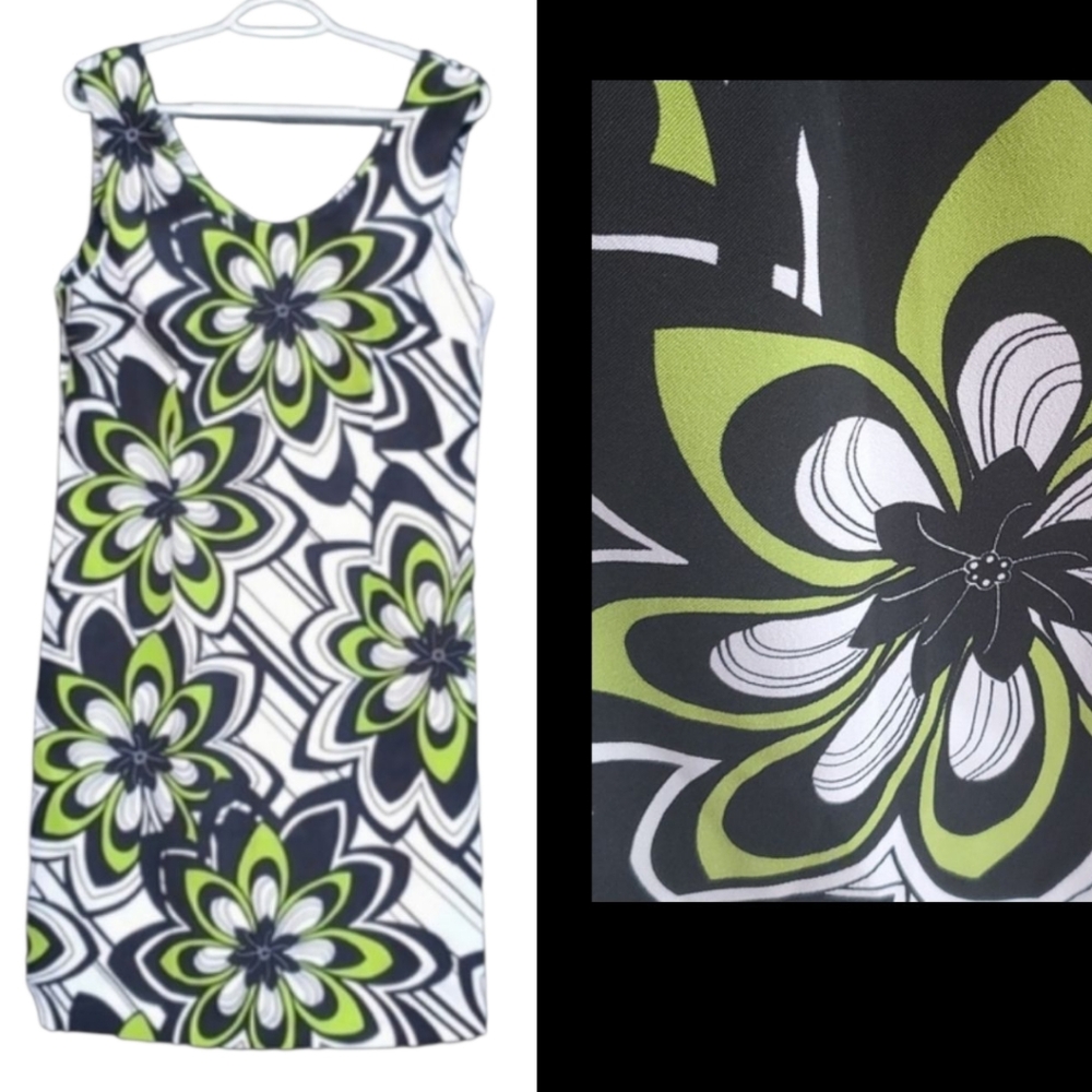 Connected Apparel Floral Stretchy Sleeveless Dress 14 Back Zipper